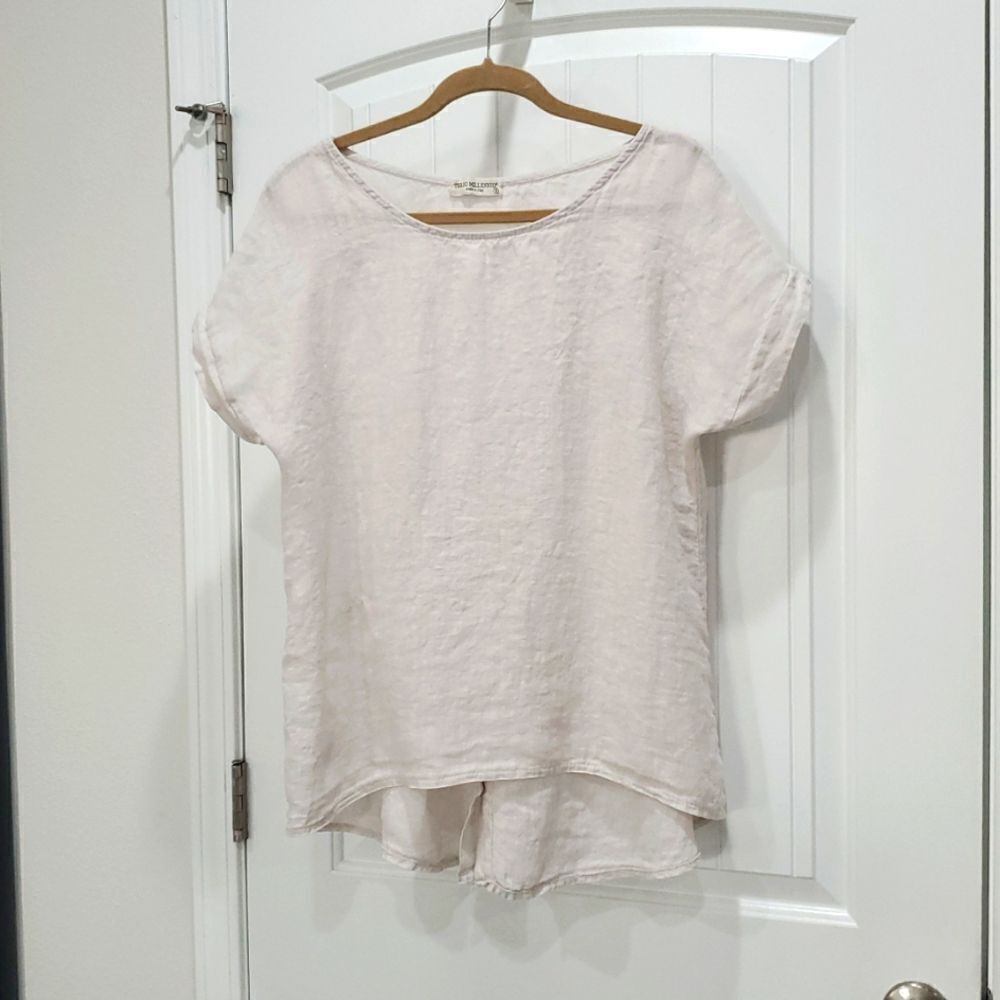 Terzo Millennio Womens Size S Tan 100% Linen Button Back Made In Italy Lagenlook
